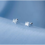Square Solitaire CZ Screw back Studs Earrings - ESB007