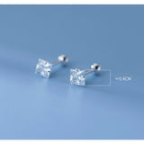 Square Solitaire CZ Screw back Studs Earrings - ESB007
