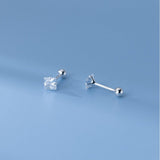 Square Solitaire CZ Screw back Studs Earrings - ESB007