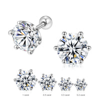 Moissanite Diamonds Studs Earrings; Classic Solitaire Six Prongs Studs, Screw Backs Earrings-EM017