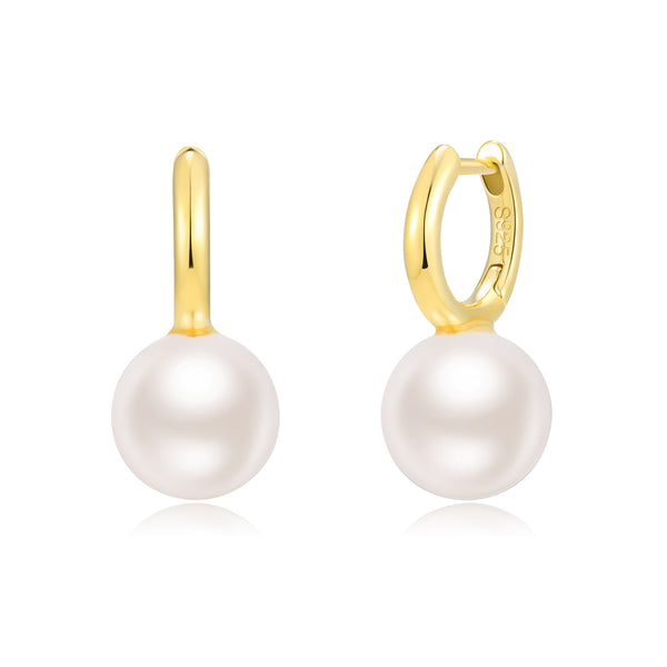 Elegant Pearl Drop Huggie Earrings in Sterling Silver – SH050