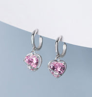 Pink Heart Dangle Hoop Earrings-SH070