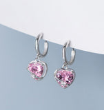 Pink Heart Dangle Hoop Earrings-SH070