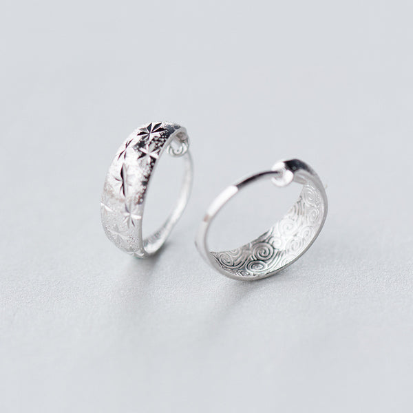 Silver Diamond Cut Wide Hoop Earrings-SH068