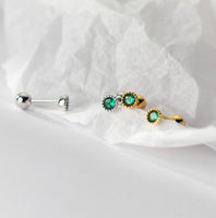 Small Round Green/Purple/White CZ Screw back Studs Earrings - ESB011