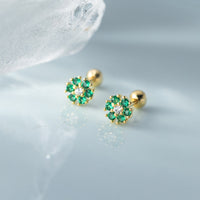 Small Flower Green/Purple/White/Black CZ Screw back Studs Earrings - ESB028