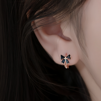 Black Bow Shape Small Hoop Huggie Earrings-SH054