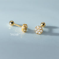 Small Flower Green/Purple/White/Black CZ Screw back Studs Earrings - ESB028