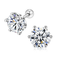 Moissanite Diamonds Studs Earrings; Classic Solitaire Six Prongs Studs, Screw Backs Earrings-EM017