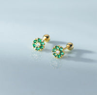 Small Flower Green/Purple/White/Black CZ Screw back Studs Earrings - ESB028