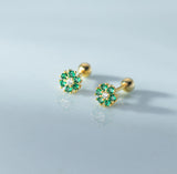 Small Flower Green/Purple/White/Black CZ Screw back Studs Earrings - ESB028