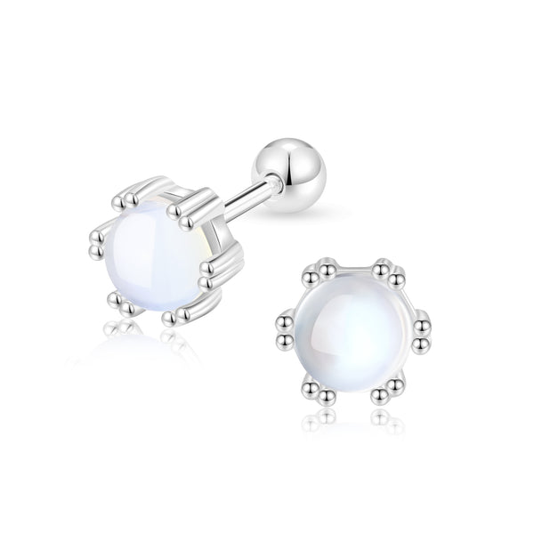 Solitaire Moonstone Screw Back Stud Earrings in Sterling Silver - ESB010