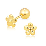 Small Flower Screw Back Stud Earrings in Sterling Silver - ESB020