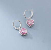 Pink Heart Dangle Hoop Earrings-SH070