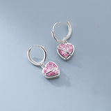 Pink Heart Dangle Hoop Earrings-SH070