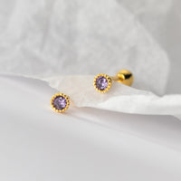 Small Round Green/Purple/White CZ Screw back Studs Earrings - ESB011