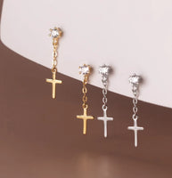 Cross Drop Studs Earrings- SS086