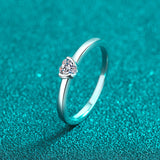 Moissanite Solitaire Heart Ring, Small Diamond Band Ring-RM065
