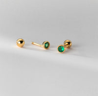 Small Round Green/Purple/White CZ Screw back Studs Earrings - ESB011