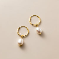 Pearl Drop Hoop Earrings-SH063