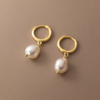 Pearl Drop Huggie Earrings-SH065