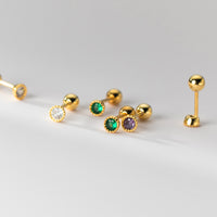 Small Round Green/Purple/White CZ Screw back Studs Earrings - ESB011