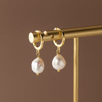 Pearl Drop Huggie Earrings-SH065