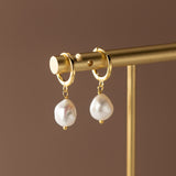 Pearl Drop Huggie Earrings-SH065