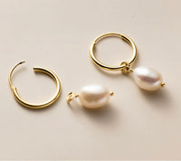 Pearl Drop Hoop Earrings-SH063