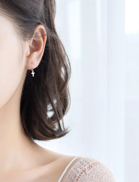Cross Drop Huggies Earrings-SH026
