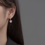 Pink Heart Dangle Hoop Earrings-SH070