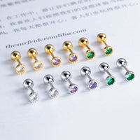 Small Round Green/Purple/White CZ Screw back Studs Earrings - ESB011