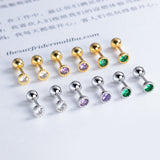 Small Round Green/Purple/White CZ Screw back Studs Earrings - ESB011