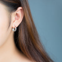 Silver Diamond Cut Wide Hoop Earrings-SH068
