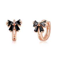 Black Bow Shape Small Hoop Huggie Earrings-SH054