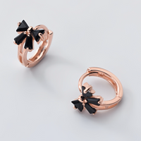 Black Bow Shape Small Hoop Huggie Earrings-SH054