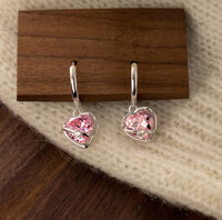 Pink Heart Dangle Hoop Earrings-SH070