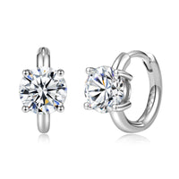 Huggie with Solitaire Moissanite, Solid Silver Earrings-EM009