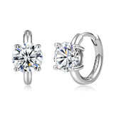 Huggie with Solitaire Moissanite, Solid Silver Earrings-EM009