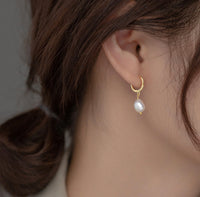 Pearl Drop Huggie Earrings-SH065