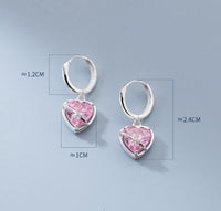 Pink Heart Dangle Hoop Earrings-SH070