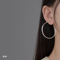 Silver Diamond Cut Big Hoop Earrings-SH067