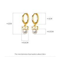 Small Pearl w/ Bow Drop Huggie Earrings-SH053