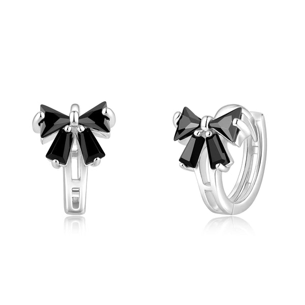 Black Bow Shape Small Hoop Huggie Earrings-SH054