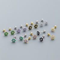 Small Flower Green/Purple/White/Black CZ Screw back Studs Earrings - ESB028