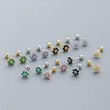 Small Flower Green/Purple/White/Black CZ Screw back Studs Earrings - ESB028