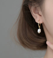 Pearl Drop Hoop Earrings-SH063