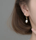 Pearl Drop Hoop Earrings-SH063