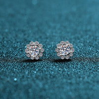 Flower Solitaire Stud Moissanite, Solid Silver Earrings-EM028