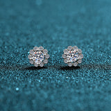 Flower Solitaire Stud Moissanite, Solid Silver Earrings-EM028